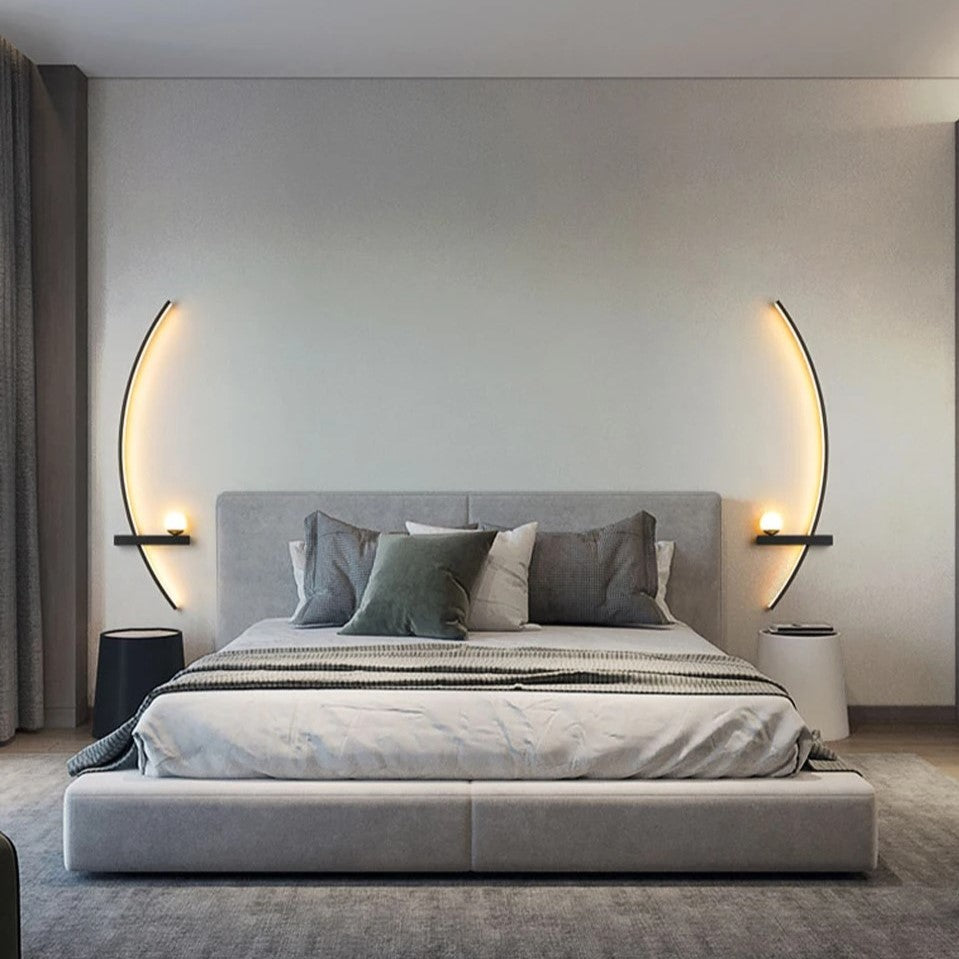 Minimalistische schwarze LED-Wandleuchte für moderne Beleuchtung im Flur, Wohnzimmer oder Schlafzimmer.