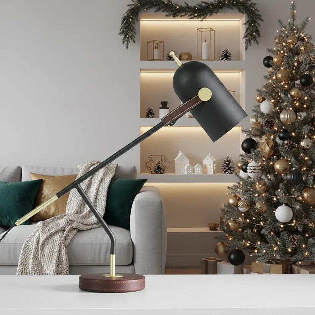 Moderne schwarze Metall-Tischlampe (E27 LED) für stilvolle Lese- & Akzentbeleuchtung.