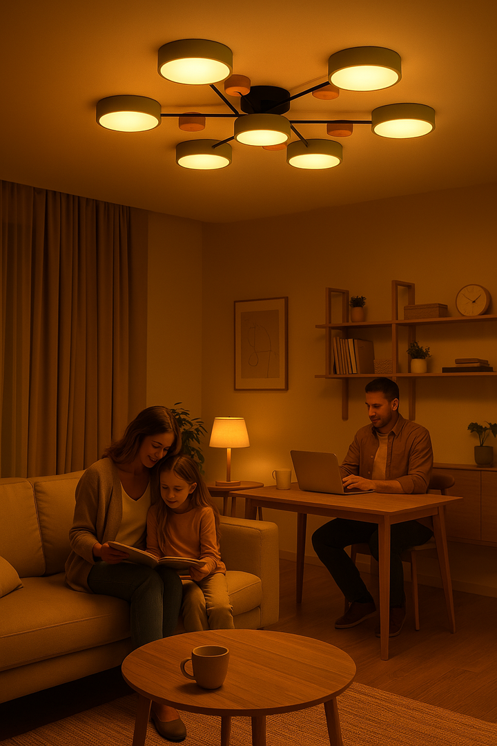Verzweigte LED-Leuchte, warmweißes Licht. Perfekte moderne Esszimmerlampe für Innenbeleuchtung.
