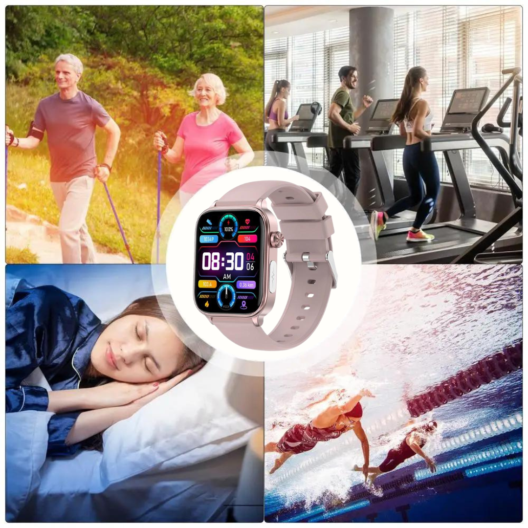 Wasserdichte Smartwatch mit Gesundheitsmonitoring und Notruf-Funktion für ältere Menschen.