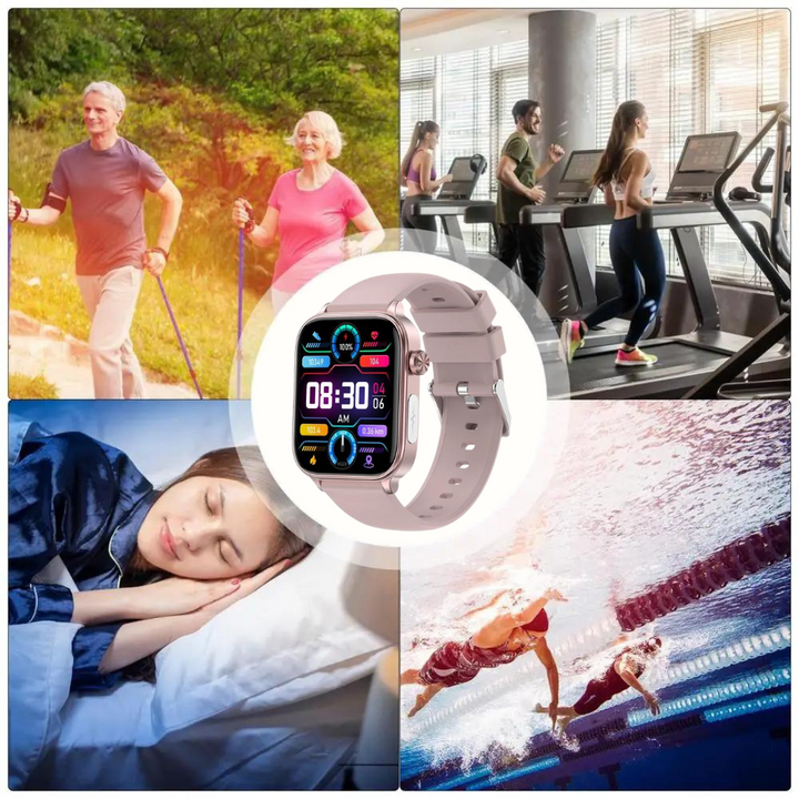 Wasserdichte Smartwatch mit Gesundheitsmonitoring und Notruf-Funktion für ältere Menschen.