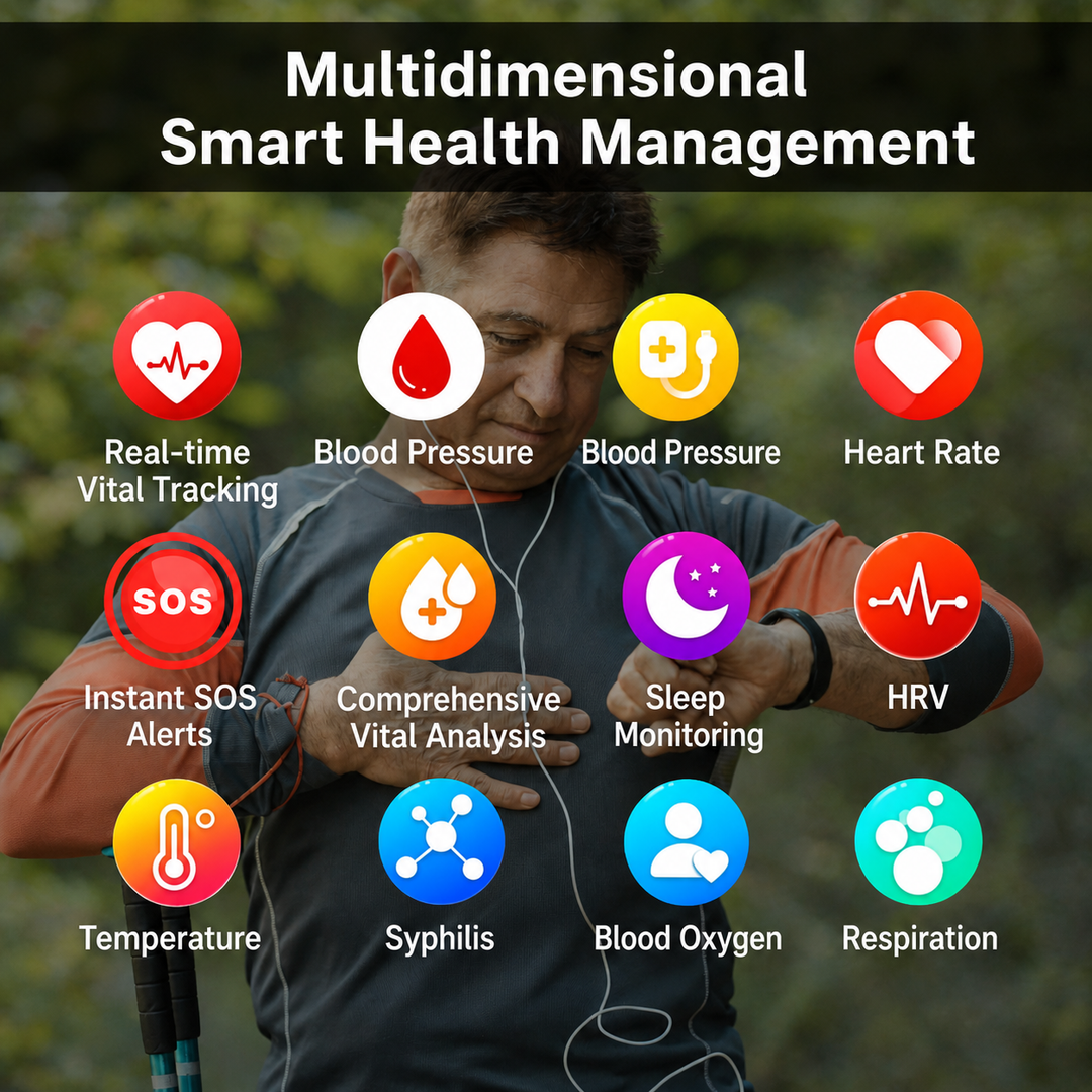 Smartwatch Display mit Herzfrequenz und Sauerstoffsättigungswerten für Vitalfunktionen.