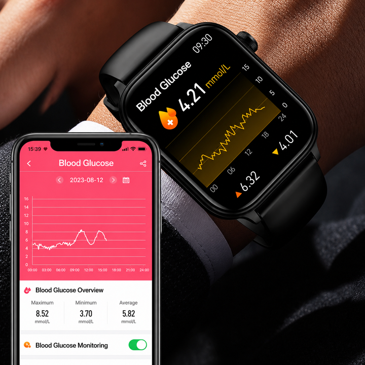 Nahaufnahme der Smartwatch, betont SOS-Taste und die Sturzerkennung für mehr Sicherheit.