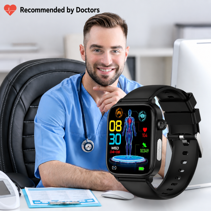 Gesundheits-Smartwatch zur Überwachung von Vitalfunktionen wie Herzfrequenz und Blutsauerstoff.