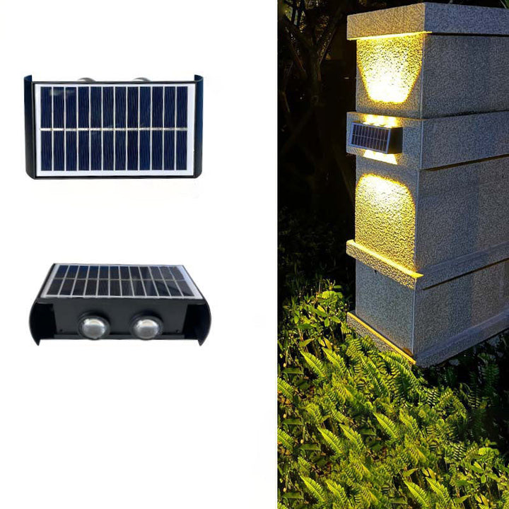 Smart Solar-LED-Wandleuchte, automatische Helligkeit, modern und energieeffizient.