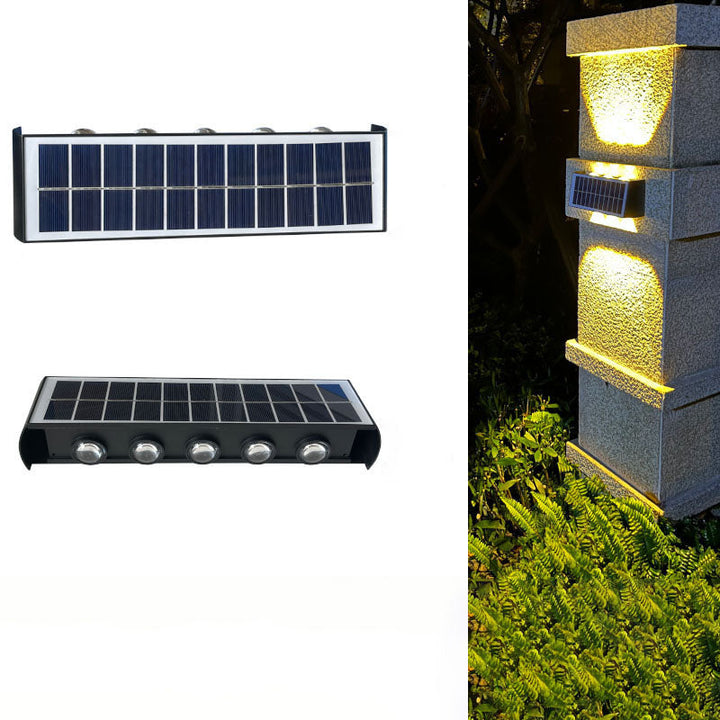 Solar-Außenlampe mit Dämmerungssensor, LED, modernes Design für intelligente Beleuchtung.