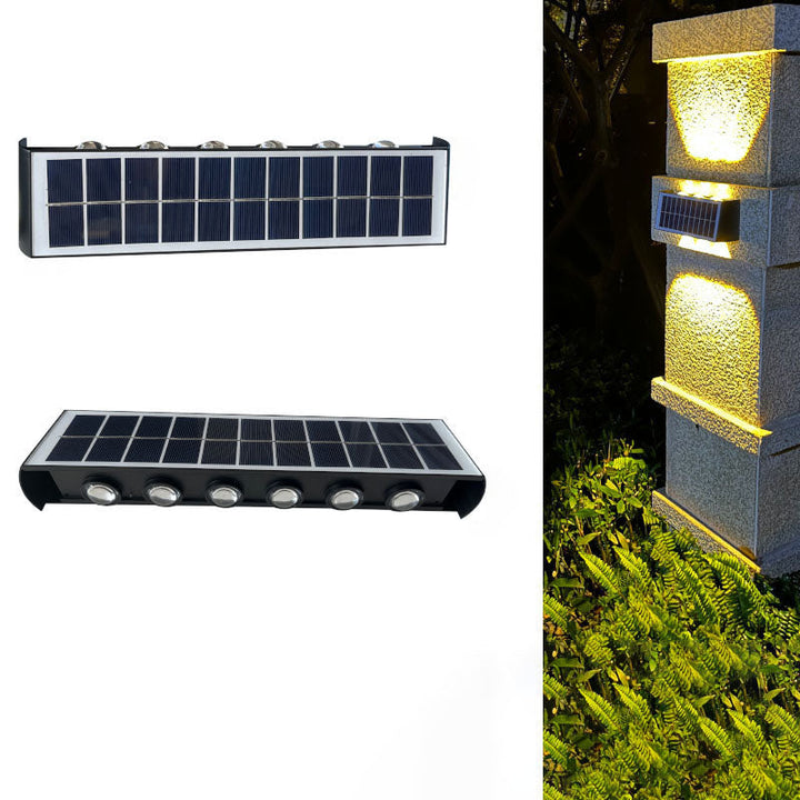 Moderne Solar-Außenbeleuchtung, LED, IP56, zur Montage an Wand oder Zaun.