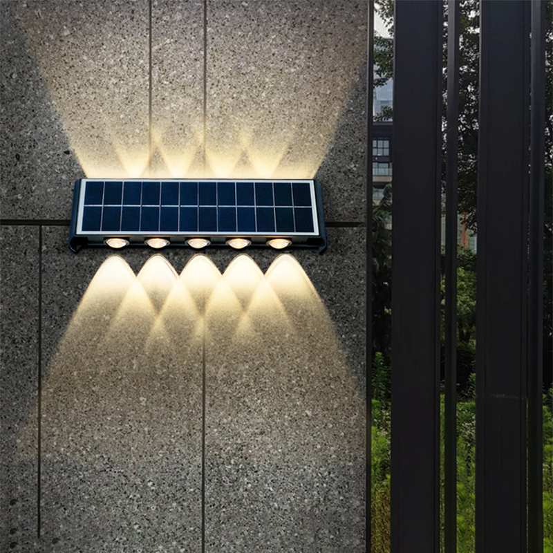 Moderne Solar-Fassadenbeleuchtung, LED, kabellos, für eine einfache Installation.
