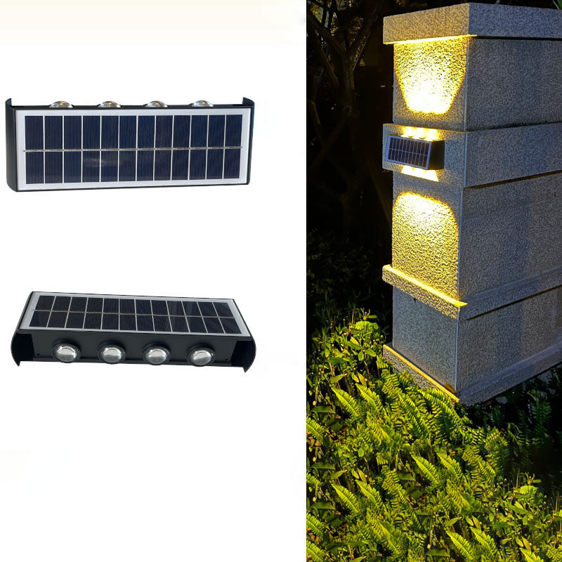 Design-Solar-Wandlampe für außen, modern, wetterfest, helle LED-Beleuchtung.