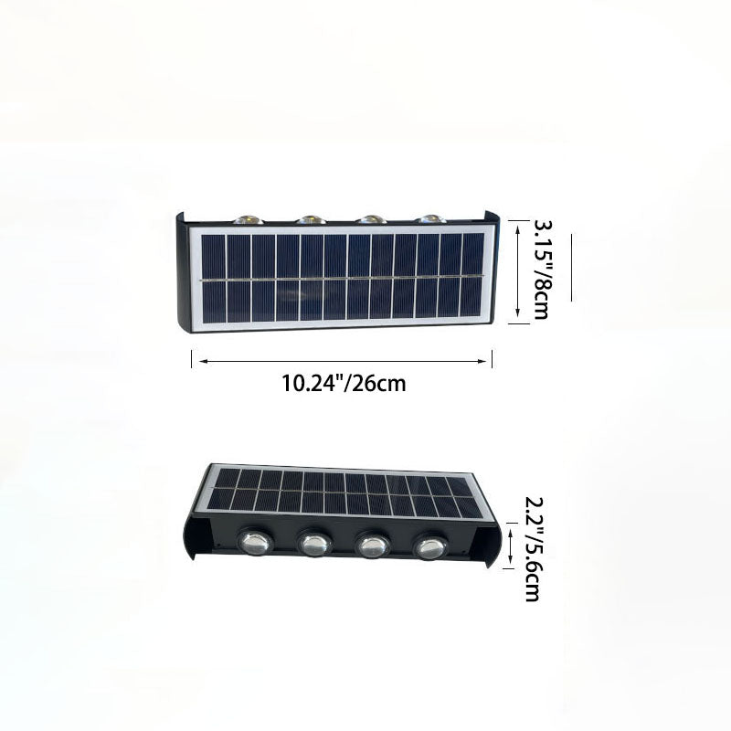 Elegante Solar-LED-Wandlampe für Terrassen, Balkone und Eingangsbereiche.