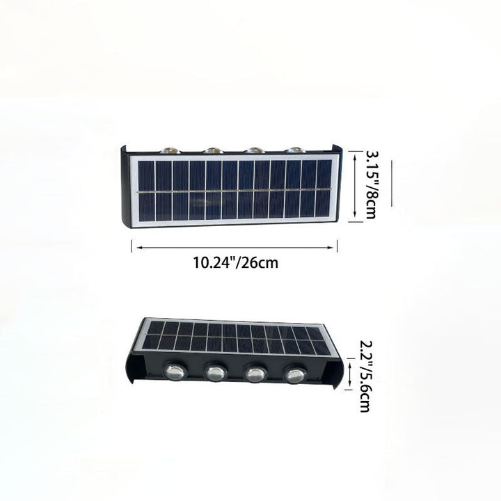 Elegante Solar-LED-Wandlampe für Terrassen, Balkone und Eingangsbereiche.