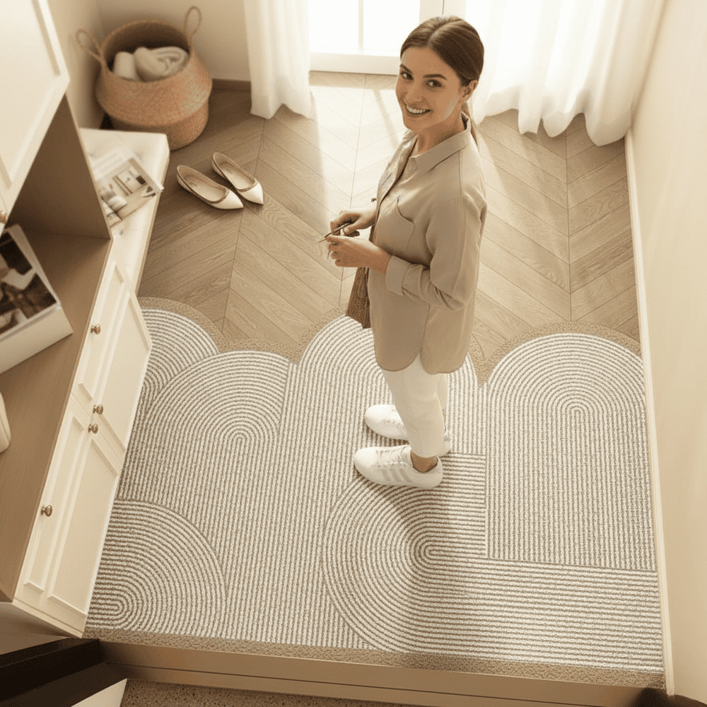 Stilvolle, strapazierfähige PVC-Eingangsmatte von STAYMAT, als Schmutzfangmatte und Türmatte für Ihr Zuhause.