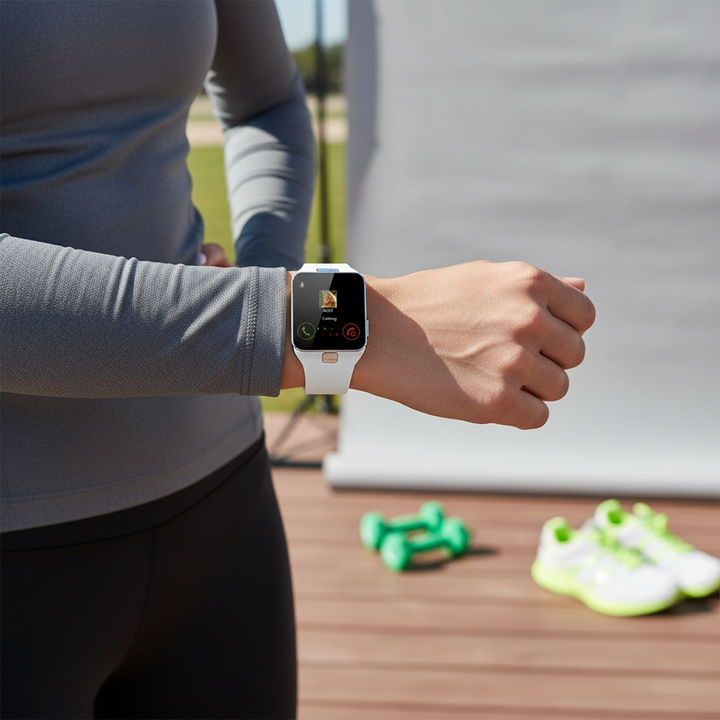 Moderne Unisex Smartwatch Pulseon mit rechteckigem Display, ideal für Herren und Damen im Alltag.