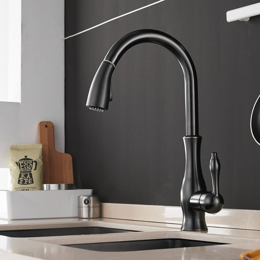 Glänzende Chrom-Versenk-Küchenarmatur Anton; moderner, ausziehbarer Wasserhahn für jede zeitgemäße Küche.