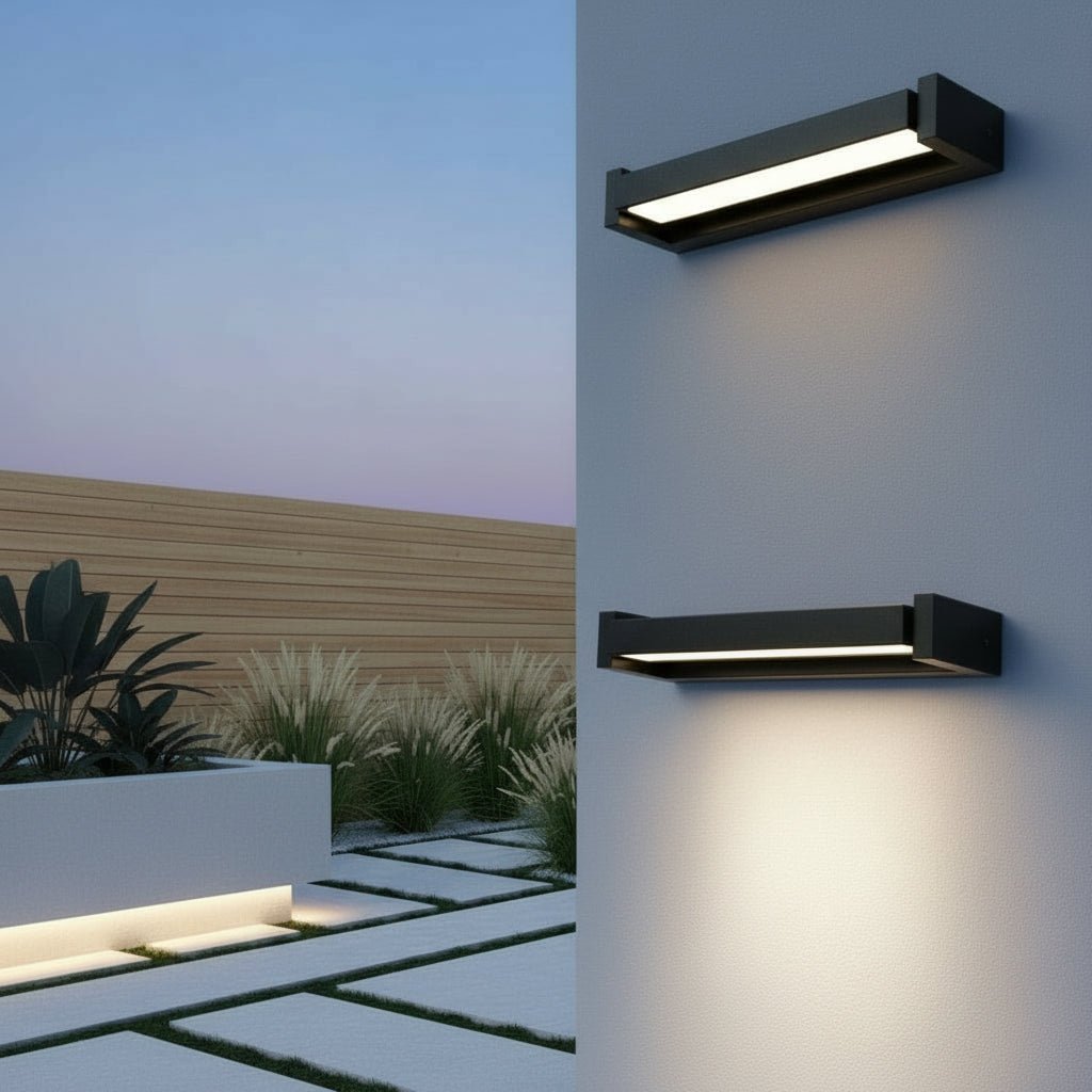 Moderne verstellbare LED-Außenwandleuchte aus Aluminium für stilvolle Hausbeleuchtung.