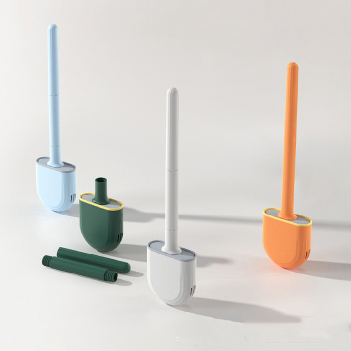 Moderne wandmontierte WC-Bürste für hygienische Badreinigung; Silikonborsten, platzsparend und langlebig.