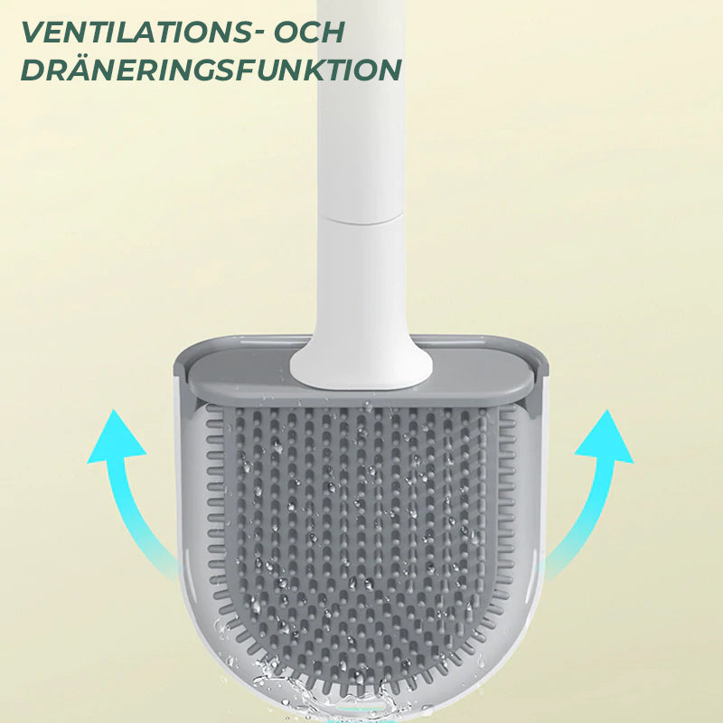Effektive WC-Bürste mit Anti-Tropf-Silikonkopf für hygienische und gründliche Badreinigung.