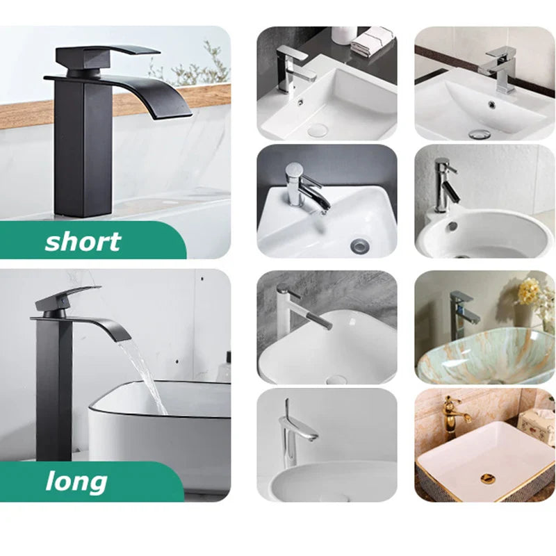 Stilvolle Wasserfall Waschbeckenarmatur in Edelstahl, bringt Eleganz ins moderne Bad.