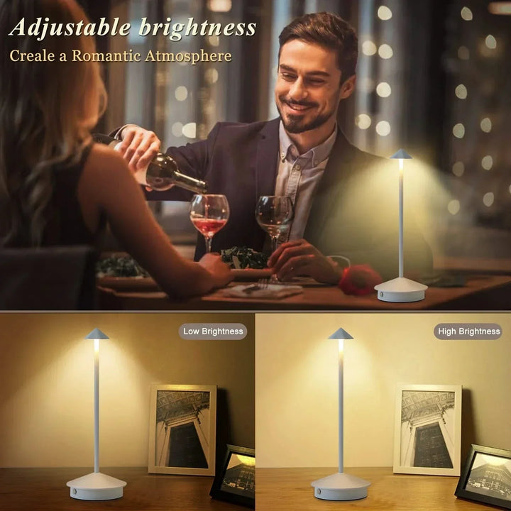 Kabellose, dimmbare LED Tischlampe, wiederaufladbar, perfekt für flexible, stimmungsvolle Innenbeleuchtung.