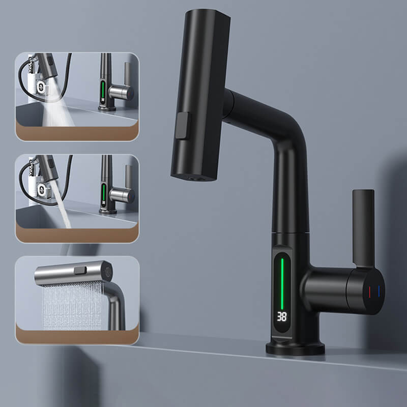 Eleganter Küchenarmatur mit 360° Drehung & ausziehbarer Brause, ideal für Spülen & Waschen.