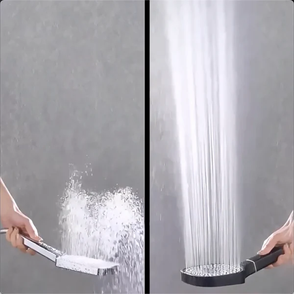Hochwertiger Druck-Duschkopf für Wellness im Bad. Silbernes Design für ein modernes Duschsystem mit Wasserfilter.