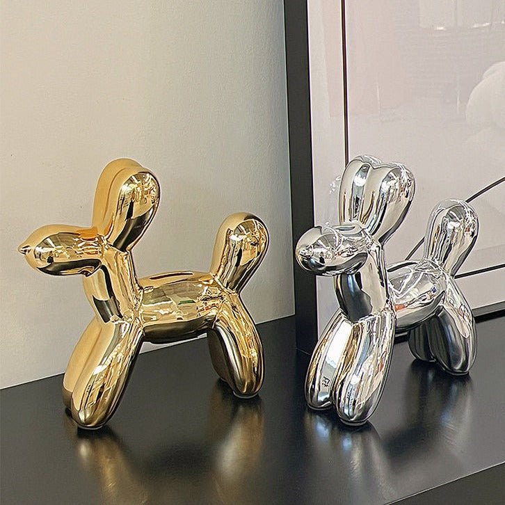 Moderner, eleganter Deko Ballonhund Sparschwein. Stilvolle Skulptur in glänzendem Design für Wohnaccessoires.