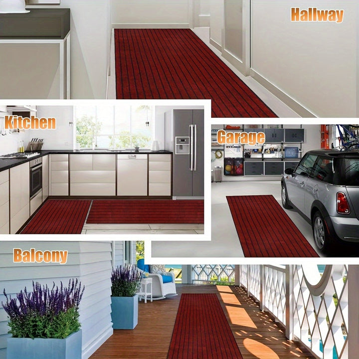 Design-Läufer in Streifenoptik, waschbar & rutschfest, geeignet für Feuchträume & Outdoor.