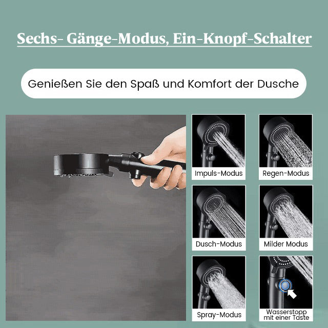 Modernes Badzubehör: Schwarzer Duschkopf mit 6 Strahlarten, einfache Installation für Ihre Dusche.