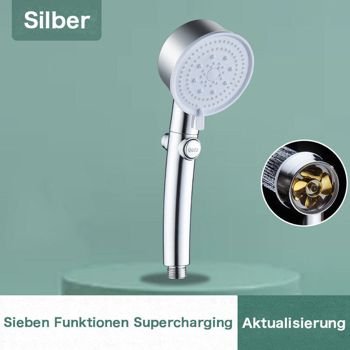 Glänzender Silber-Duschkopf mit 6 Strahlarten, Hochdruck für ein erfrischendes Duscherlebnis.