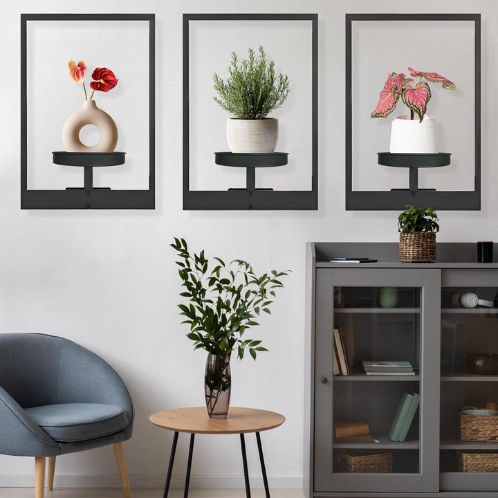 Stilvoller Metall Wandblumenhalter, schwarz, modernes Design, ideal für grüne Pflanzen & Wanddeko.
