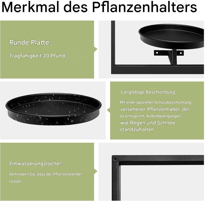 Platzsparender Wandpflanzenhalter aus schwarzem Metall; modernes Interieur Design für Ihre Pflanzen.