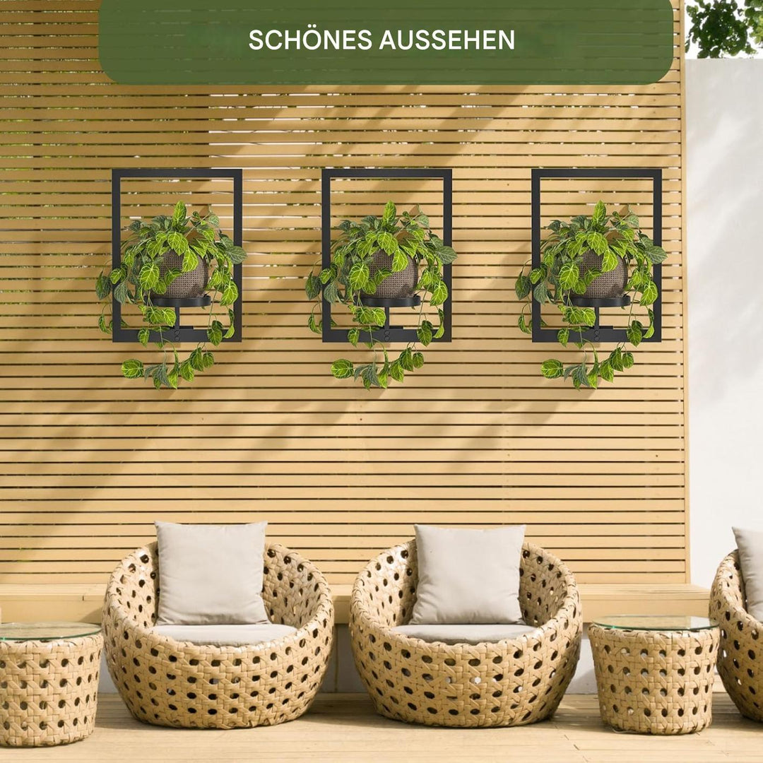 Minimalistischer Wandpflanzenhalter aus schwarzem Metall; moderne Dekoration für Wohnen & Interieur.