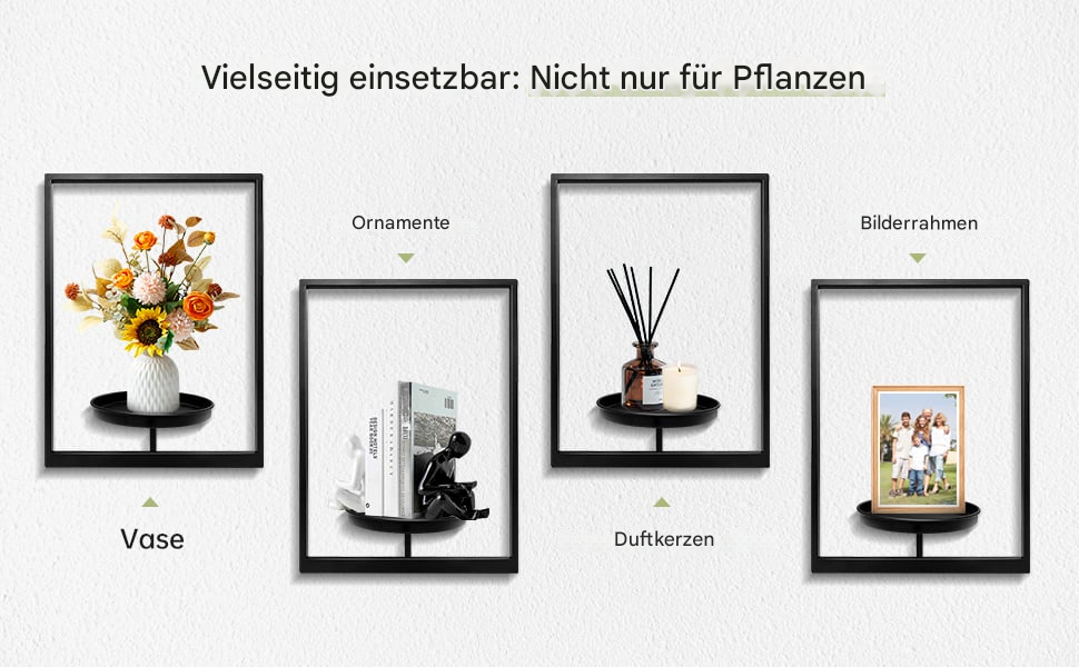 Zeitloser schwarzer Wandpflanzenhalter aus Metall; schmales, modernes Design für stilvolle Pflanzenpräsentation.