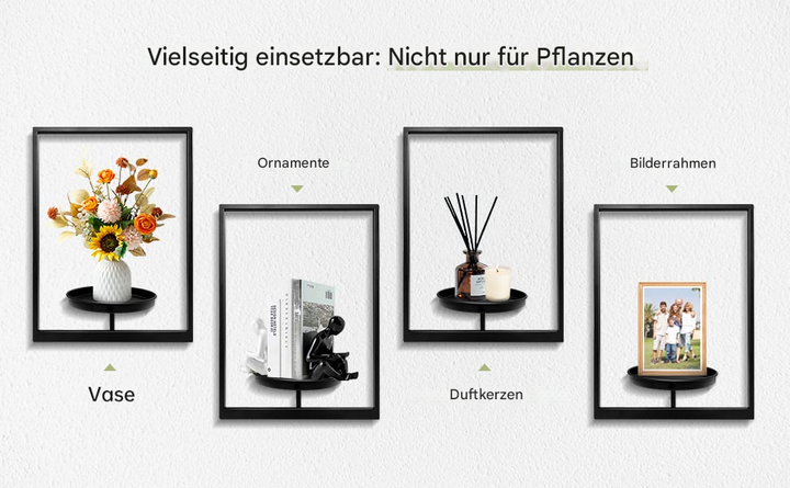 Zeitloser schwarzer Wandpflanzenhalter aus Metall; schmales, modernes Design für stilvolle Pflanzenpräsentation.