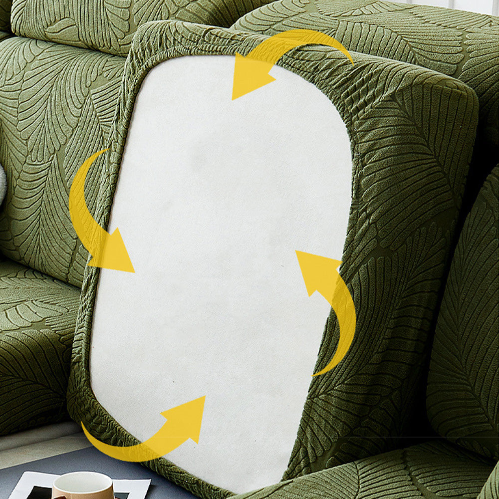 Kratzfester Sofabezug im modernen Blätterlook. Langlebiger Schutz für Ihre Wohnzimmermöbel & Couch.