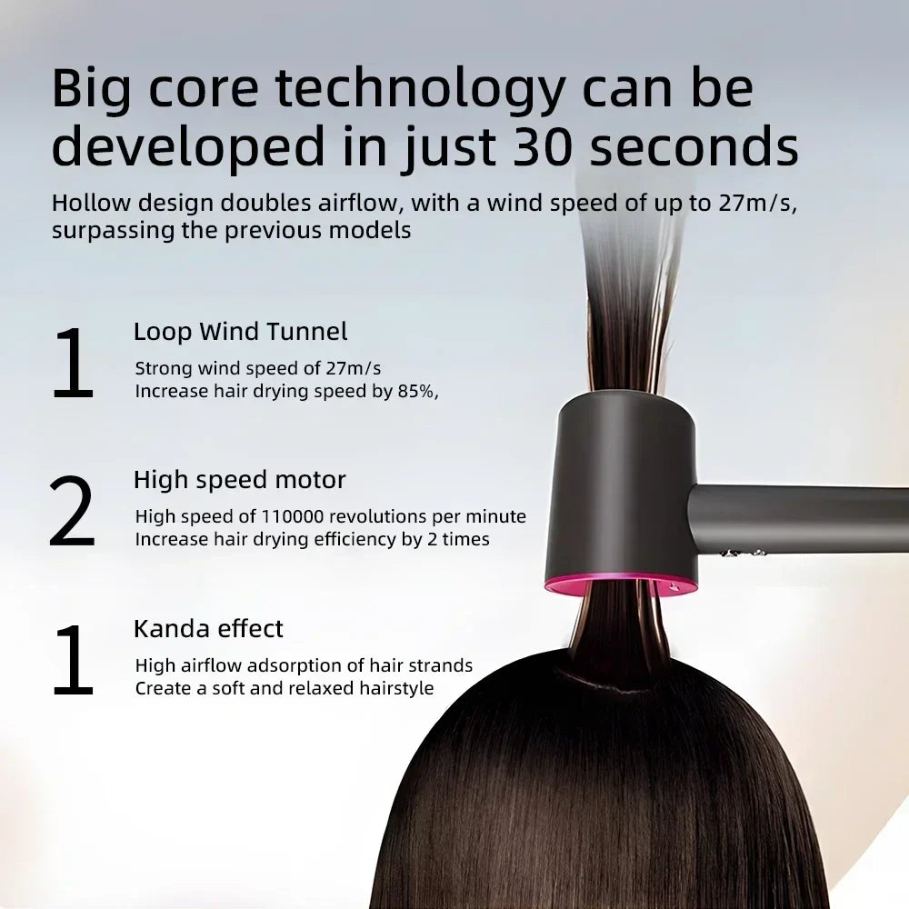 Eleganter Ionen-Föhn in Schwarz mit ergonomischem Design für einfache Handhabung. Ideal für glänzendes Haar.