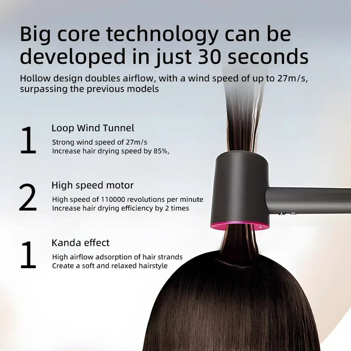 Eleganter Ionen-Föhn in Schwarz mit ergonomischem Design für einfache Handhabung. Ideal für glänzendes Haar.