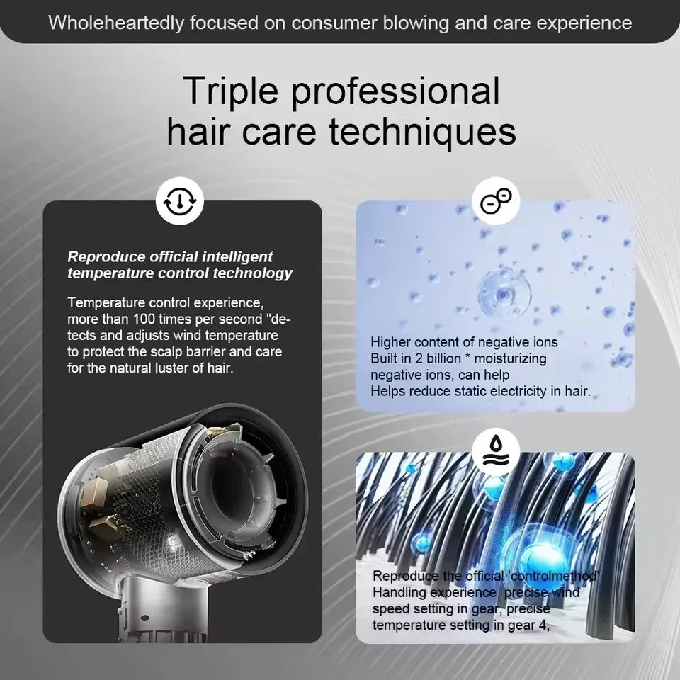 Intelligenter Ionen Haartrockner mit präziser Temperaturkontrolle für gesunde, glänzende Haare ohne Hitzeschäden.