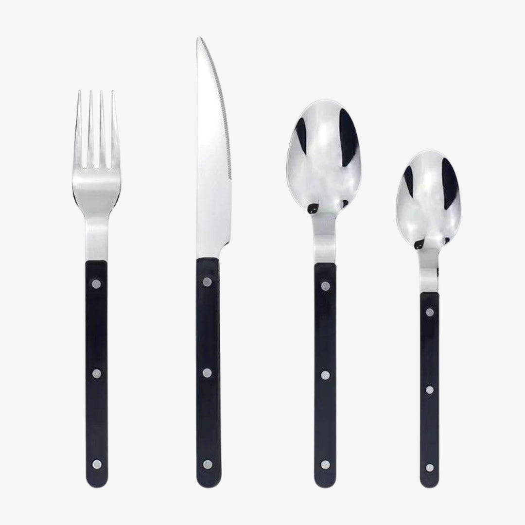 Modernes 24-teiliges Bistro Besteckset aus Edelstahl für 6 Personen. Ideal für Küche & Tischkultur.