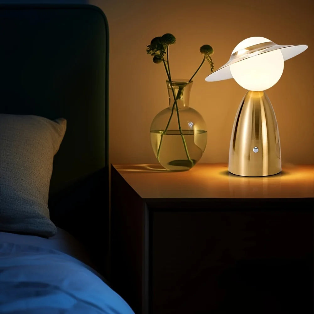Drahtloses LED Tischlicht für Wohnzimmer & Schreibtisch, dimmbar, mit integriertem Qi-Lader.