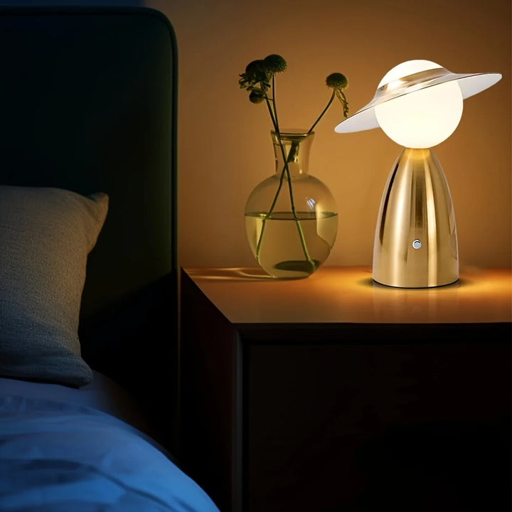 Drahtloses LED Tischlicht für Wohnzimmer & Schreibtisch, dimmbar, mit integriertem Qi-Lader.