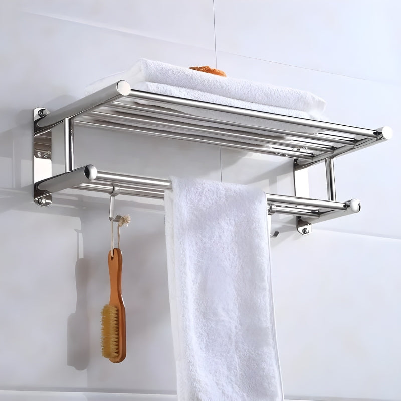 Modernes Edelstahl Handtuchregal fürs Bad. Elegant, rostfrei, platzsparend für perfekte Badorganisation.