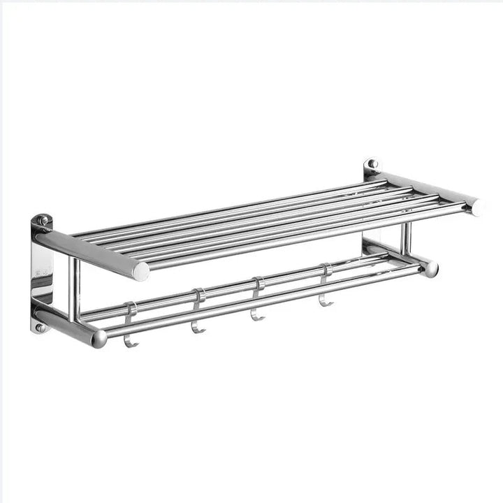 Wandmontiertes Edelstahl Handtuchregal. Modernes Design für platzsparende Badezimmerorganisation.