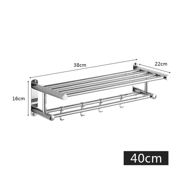 Funktionales Edelstahl Wandregal für Handtücher. Rostfrei, modern, schafft eleganten Stauraum im Bad.