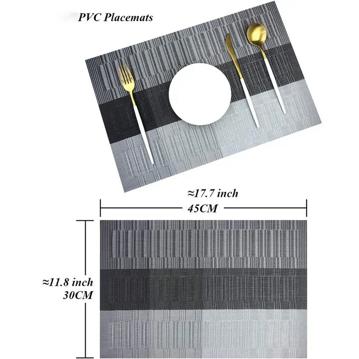 Robuste, pflegeleichte Tischsets aus PVC. Waschbar & hitzebeständig für den Esstisch. Set Braun & Silber.