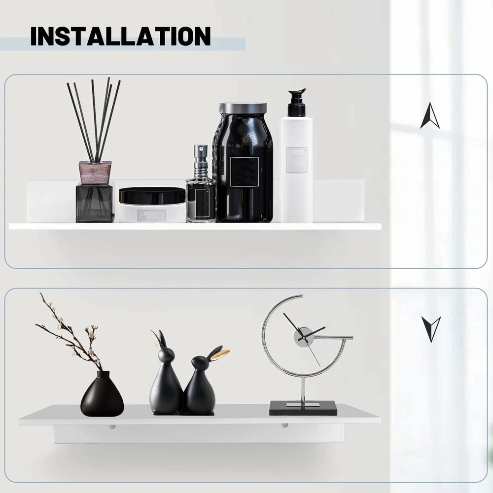 Platzsparendes schwebendes Metall Küchenregal, ideal für Gewürze & Utensilien in modernem Design.