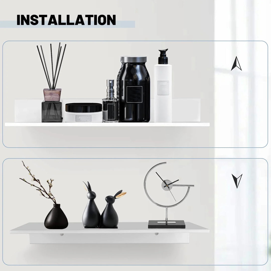 Platzsparendes schwebendes Metall Küchenregal, ideal für Gewürze & Utensilien in modernem Design.