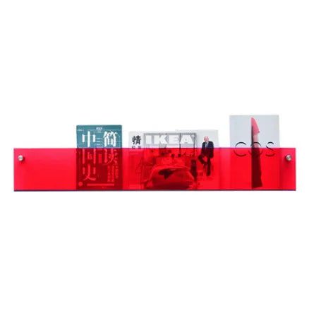 Schwebendes Acryl Wandregal für stilvolle Zeitschriften- und Buchorganisation, minimalistisch.