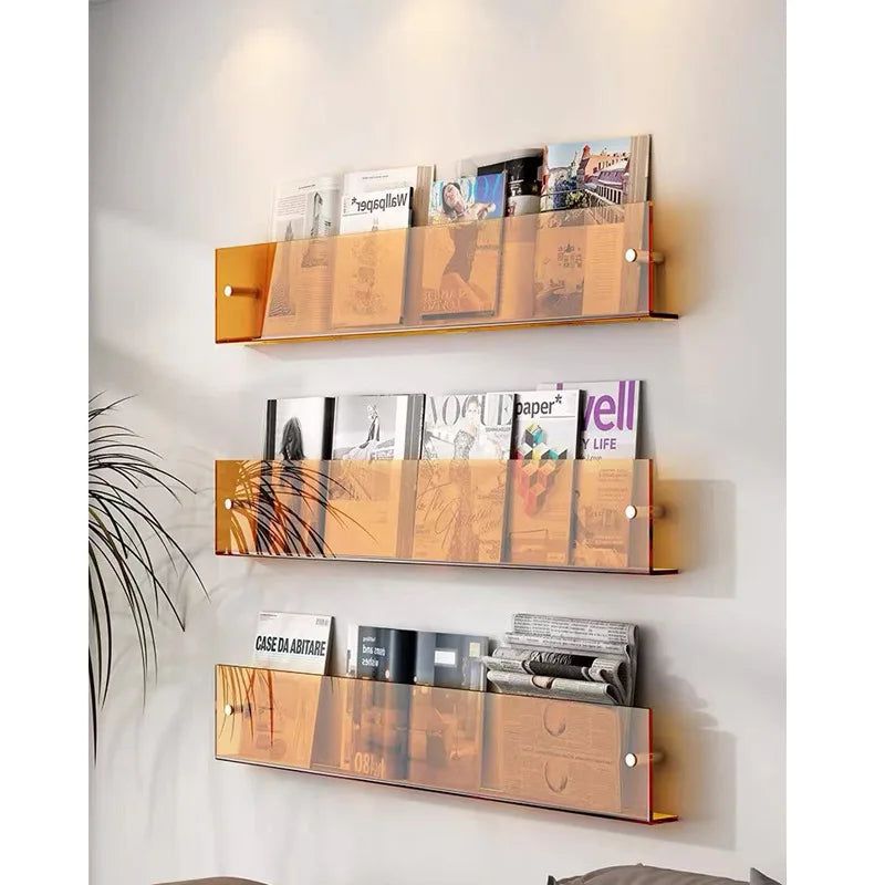 Minimalistisches Acrylregal transparent für Wohnzimmer, schafft stilvollen Stauraum an der Wand.