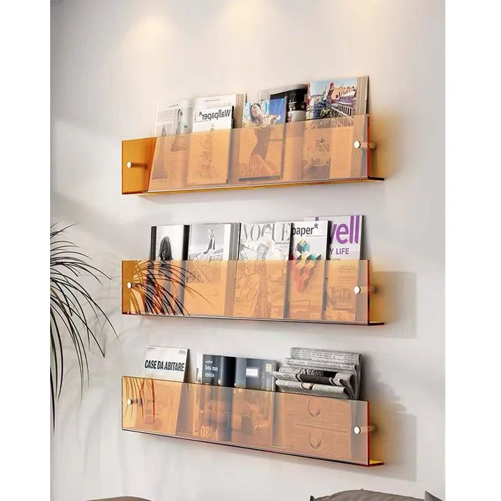 Minimalistisches Acrylregal transparent für Wohnzimmer, schafft stilvollen Stauraum an der Wand.